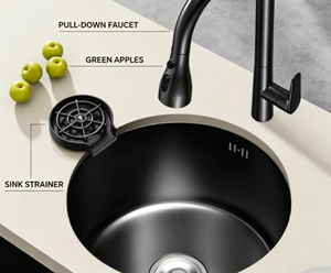 Évier encastré rond noir <span class=keywords><strong>mini</strong></span>, en acier inoxydable, pour cuisine, bar et îlot, lavabo pour se laver les mains - Product Image 6