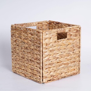 11.8 Inch Woven Water Hyacinth Collapsible Eco-Friendly Multifunction <strong>Square</strong> <strong>Storage</strong> <strong>Basket</strong> with Built-in Handles - Product Image 6