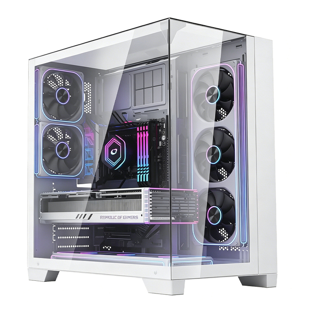 Zeromaster ATX Mid Tower BTF PC Case Dual Chamber 3 Glass Panels High Airflow Gaming Computer Case