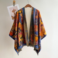 Selendang Rajut Jacquard Gaya Artistik Vintage Motif Kucing, Besar, Bolak-Balik, Berumbai, Hangat, Cocok untuk Musim Gugur dan Dingin, Ruangan Ber-AC, Wanita