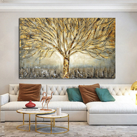 Affiche et Impressions sur Toile de Peinture à l'Huile l'Arbre de Vie Doré, Images d'Art Abstrait, Décoration Murale Moderne pour la Maison et le Salon