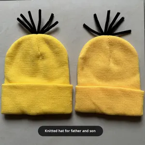 For Cross-Border Halloween <strong>Minion</strong> Jacquard Knitted Cosplay <strong>Hat</strong> Yellow Yarn 100% Acrylic Fashion Parent-Child <strong>Hat</strong> - Product Image 2