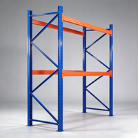 Étagère de stockage de palettes à charge lourde avec montants bleus et poutres orange pour entrepôt d'usine et centre de distribution