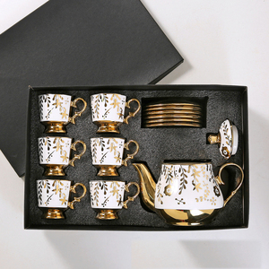 Juego de Café y Té de Cerámica Ecológica Clásico Dorado Árabe con Tazas de Porcelana, Platillo, Tetera de 110 ml, Caja de Regalo de 13 Piezas - Product Image 4