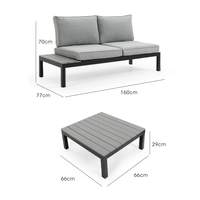 Ensemble de canapé modulaire d'extérieur avec cadre en aluminium, coussins, table basse latérale intégrée en bois grainé, 4 pièces, mobilier moderne