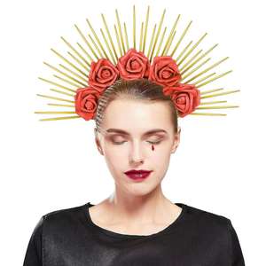 Meisjes Cross Border Nieuwe Creatieve Roze Hoofdband Vrouwen Zijden Roze Haarband Spot Puntige Zip Stropdas Kroon Sunburst Godin Hoofdband - Product Image 2