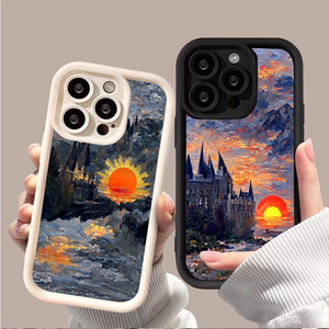 Nouvelle coque de téléphone Coucher de soleil et lever de soleil au château pour iPhone 16 17 Pro Max 14 13, coque arrière givrée antichoc couleur bonbon - Product Image 1