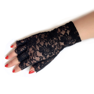 MIO nouveau été Protection solaire dentelle gants femmes mariage dîner fête gants court sans doigts noir dentelle fleur mitaines - Product Image 3