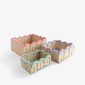 Stile giocoso tessuto di fanerogame di mare smerlato Mini cestino di stoccaggio Set di 3 cesti artigianali per soggiorno decorazione per la casa vivaio - Product Image 1