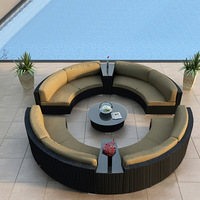 Muebles de Jardín Modernos, Juego de Sofás de Ratán, Muebles de Jardín Circulares, Tumbona de Mimbre, Sofá Redondo para Patio, Balcón, Juego de Sofás para Exteriores