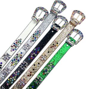 Pabrik langsung dapat disesuaikan 38mm Aksesori Barat berlian imitasi sabuk perhiasan kulit asli gesper paduan dapat disesuaikan sabuk PU - Product Image 1