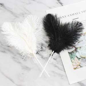 Ostrich Feather Cake Toppers Heart Shape Elegant Handmade Wedding Birthday Decorations Beige White Black - Product Image 3