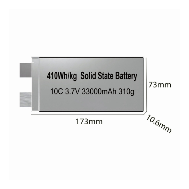 410Wh/kg Solid State Battery 33Ah 33000mAh 3.7V <315g 5C Discharge Rate HYH POWER Drone Battery Pack Vtol/Industrial Drone