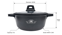 Casserole FourM 24CM en aluminium moulé antiadhésive avec couvercle en verre trempé et fond à induction, ustensile de cuisine, vente en gros et OEM/ODM