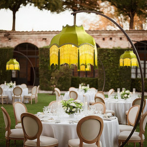 Lampadario Personalizzato per Interni ed Esterni, Paralume a Frange per Feste Natalizie, Lampade a Sospensione Stile Rustico per Casa e <span class=keywords><strong>Ristorante</strong></span>, LED Bianco e Oro - Product Image 1