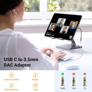 USB C עד 3.5 מ""מ מתאם שמע סוג C לאוזניות AUX ג'ק דונגל HiFi DAC כבל כבל מיקרופון אוזניות אביזרי טלפון