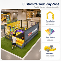Terrain de jeu intérieur commercial avec panier de basket, parcours d'obstacles Ninja, filet d'escalade et marches, testé TUV pour projet FEC