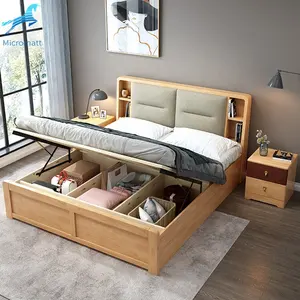 Kamar Tidur Set Furniture Frame Double Mewah Modern Kayu Tempat Tidur Ukuran Queen