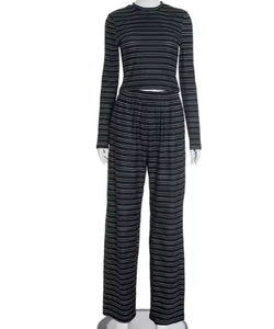 Viviblook Y25ST353 2025 New Street <b>Sexy</b> Autumn New Casual Slim Striped Long-sleeved T-shirt Pants <b>Set</b> for Women - Product Image 1