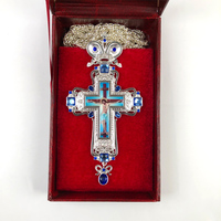 Croix pectorale orthodoxe en argent plaqué avec icône de Jésus crucifié et diamant bleu, cadeau spirituel pour évêque ou église