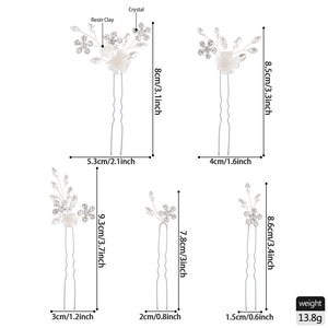 Parure de pinces à cheveux romantiques pour mariée, style bohème, faites à la main, accessoires dorés avec fleurs en argile polymère, perles et cristaux - Product Image 6