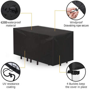 Housse de protection pour meubles de patio extérieur en tissu Oxford 420D, imperméable, anti-UV, anti-poussière pour table et chaises, avec boucles d'angle - Product Image 4