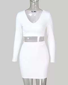 Completo da donna <span class=keywords><strong>in</strong></span> <span class=keywords><strong>maglia</strong></span> a due pezzi, maniche lunghe, top corto con scollo a V e gonna, <span class=keywords><strong>abito</strong></span> da festa. - Product Image 2