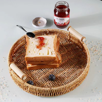 1 pièce en gros, panier de rangement rond en rotin PP tressé à la main avec finition laquée, pour la cuisine, la vaisselle, le pain, les fruits, les gâteaux et le service de dîner