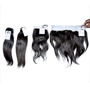Extensions de cheveux humains brésiliens lisses en lots avec closure en dentelle suisse transparente, fournisseur d'extensions de cheveux humains indiens de temple - Product Image 1