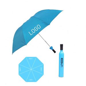 Parapluie en forme de bouteille de vin, couleur bleue personnalisée, pliable en trois sections, revêtement argenté, avec logo - Product Image 2