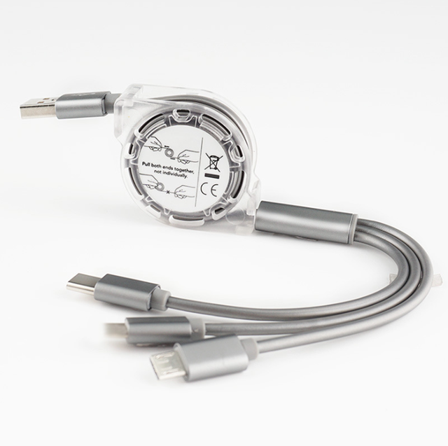 Custom Logo Universal Retractable 3 in 1 USB Braid Shielding Fast Charging Cable for Computer and Mobile Phones