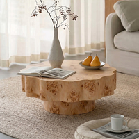 Table basse en bois de style rétro Wabi-Sabi, finition bois de racine, forme florale, meubles de salon, table basse vintage
