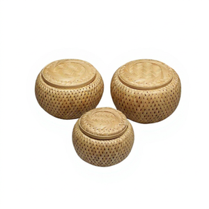 Wholesale Eco-Friendly Handmade Bamboo Circle <b>Basket</b> Lid Traditional Vietnamese Natural Multifunction <b>Food</b> Storage Container - Product Image 1