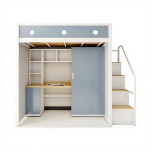 <span class=keywords><strong>Lit</strong></span> superposé avec bureau intégré, structure <span class=keywords><strong>en</strong></span> <span class=keywords><strong>fer</strong></span> forgé, design minimaliste moderne pour dortoirs d'étudiants et universitaires - Product Image 1