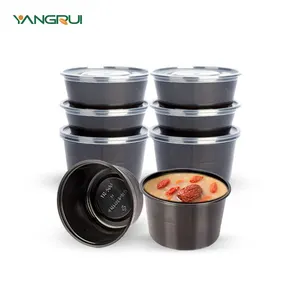 Recipientes redondos para microondas, preto 280ml 300ml 500ml redondo seguro saída de plástico da sopa do armazenamento de alimentos recipientes deli com tampa