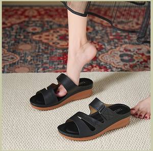 Sandalias de cuña para mujer, sandalias ortopédicas de primera calidad con punta abierta, zapatos Retro informales de cuero antideslizantes, verano 2021 - Product Image 4