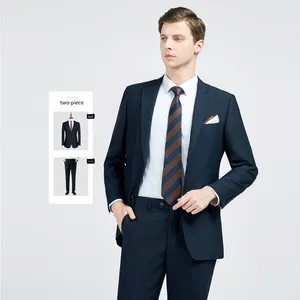 New Design Plus Size Men's Suit Navy Blue Blazer with White Collar Wool and Fabric Material Business Coat Pant Work Clothing