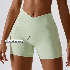 Mujeres Mini V Shape Sweat Yoga Shorts con bolsillos Butt Scrunch Workout Blank Mujeres Athletic Running Shorts