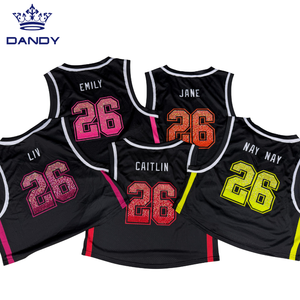 <span class=keywords><strong>Maillot</strong></span> <span class=keywords><strong>de</strong></span> basketball court sans manches dégradé <span class=keywords><strong>noir</strong></span> et rouge avec logo d'équipe brodé et détails en strass numéro 26 pour l'encouragement - Product Image 3