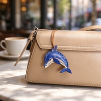Breloque de sac Dauphin en cuir véritable fait main, porte-clés 3D mignon, pendentif animal marin pour sac à dos, rétroviseur de voiture, décoration intérieure, cadeau