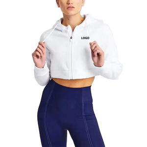 Novedad 2025, Sudadera Corta con Capucha Bordada Personalizada, de Manga Larga, para Mujer, 100% Algodón Negro, para Invierno - Product Image 4