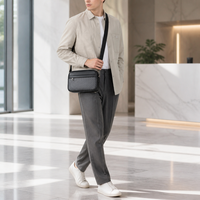Sac bandoulière messager urbain en cuir PU circulaire pour homme, portable, durable, avec fermeture éclair