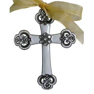 仿古镀铜白色珠宝金属锌合金悬挂十字架装饰品大单面基督教装饰礼品
