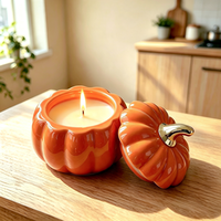 Pot à bougie en céramique 11,7*11,7*11,6 cm, pot de rangement en forme de citrouille orange, pot vide en verre pour bougie d'aromathérapie, vente en gros