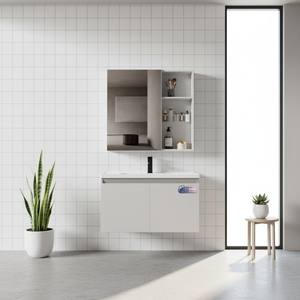 WJL Modern Moisture-Proof Ceramic Basin Wall-Mounted <strong>Vanity</strong> Cabinet Set with Lighted Mirror for <strong>Hotel</strong> Bathrooms Bathroom <strong>Vanities</strong> - Product Image 1