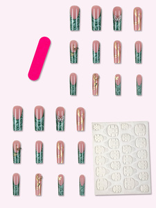 Uñas portátiles con degradado <span class=keywords><strong>verde</strong></span> francés con diseño de mariposa de lujo 24 piezas diamantes de imitación de punto dorado para dedos puntas de uñas de moda - Product Image 6