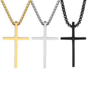 Minimalist takı erkek kadın Chokers paslanmaz çelik 18K altın kaplama boş düz çapraz kolye uzun kazak zincir kolye - Product Image 1