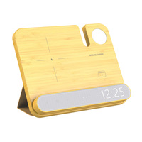 Draagbare houten 4-in-1 multifunctionele draadloze oplader, nachtkastlampje, digitale wekker, 15W snellaadstation