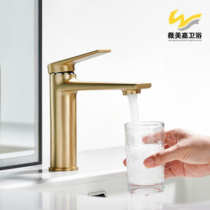 Grifos de Lavabo de Sobremesa de Cobre Cepillado Dorado al por Mayor, Monomando, Mezclador de Doble Control, Grifo Minimalista con Núcleo de Cerámica, Agua Fría y Caliente - Product Image 2