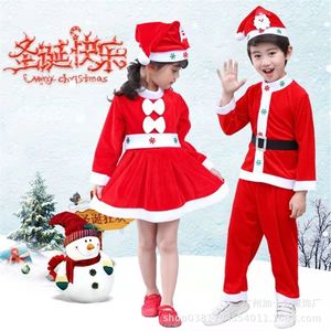 Costumes de Noël pour enfants, tenues de Père Noël en velours rouge, vêtements de spectacle pour garçons et filles, vêtements de fête - Product Image 3